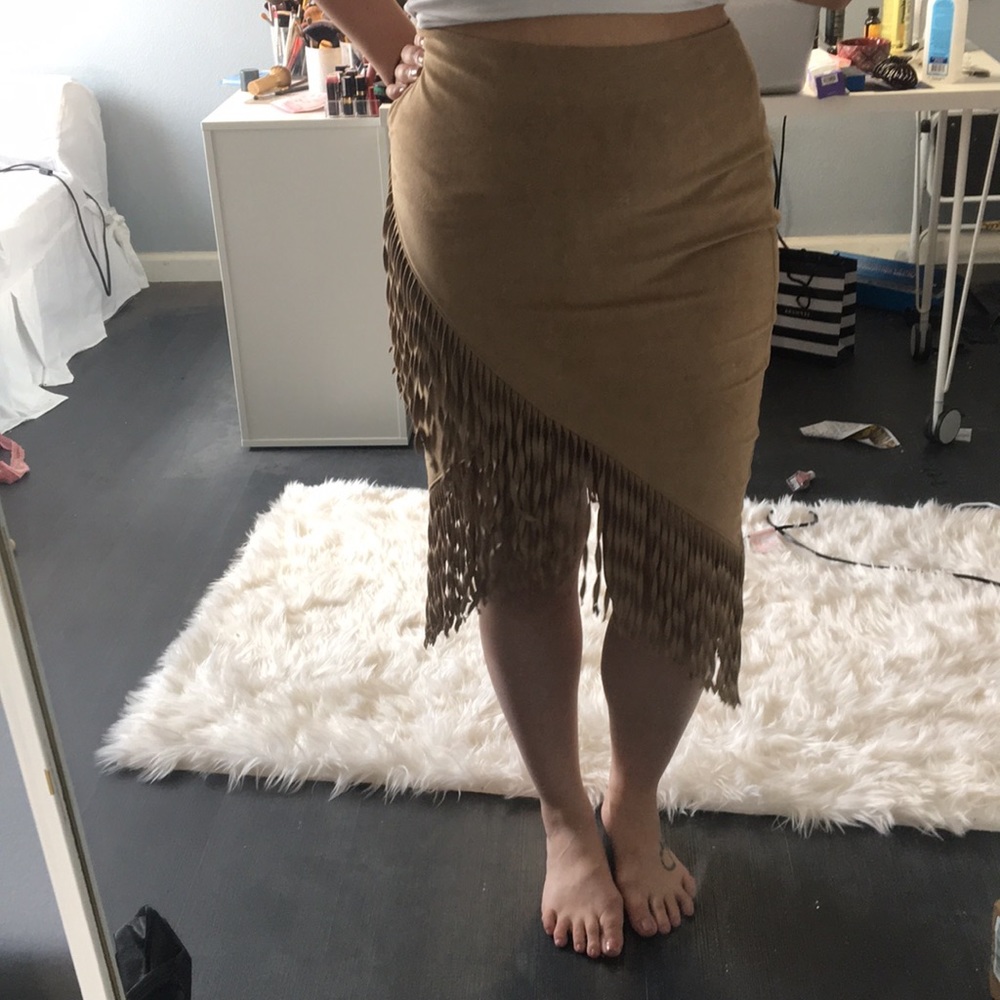 Faux suede fringe detail skirt